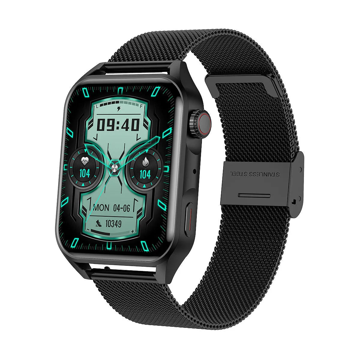 Smart watch with 1.8-inch HD AMOLED screen showing multi-dial display on silicone wrist strap
