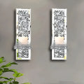Silver mirror glass candle holder pair for wall mounting at 10x11x38cm dimensions