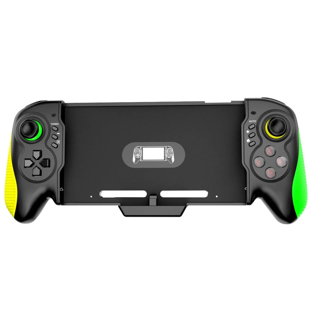 Yellow-green gaming controller for Nintendo Switch and PC with in-line handles