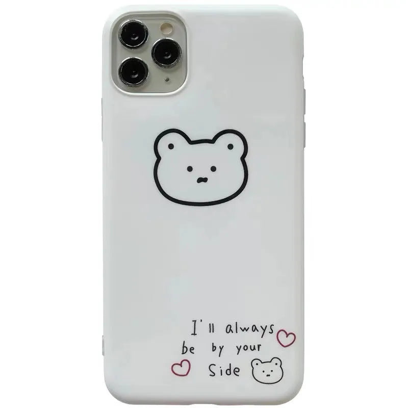 Silicone iPhone back cover case featuring a cartoon Korean bear design, shown on a mobile phone.