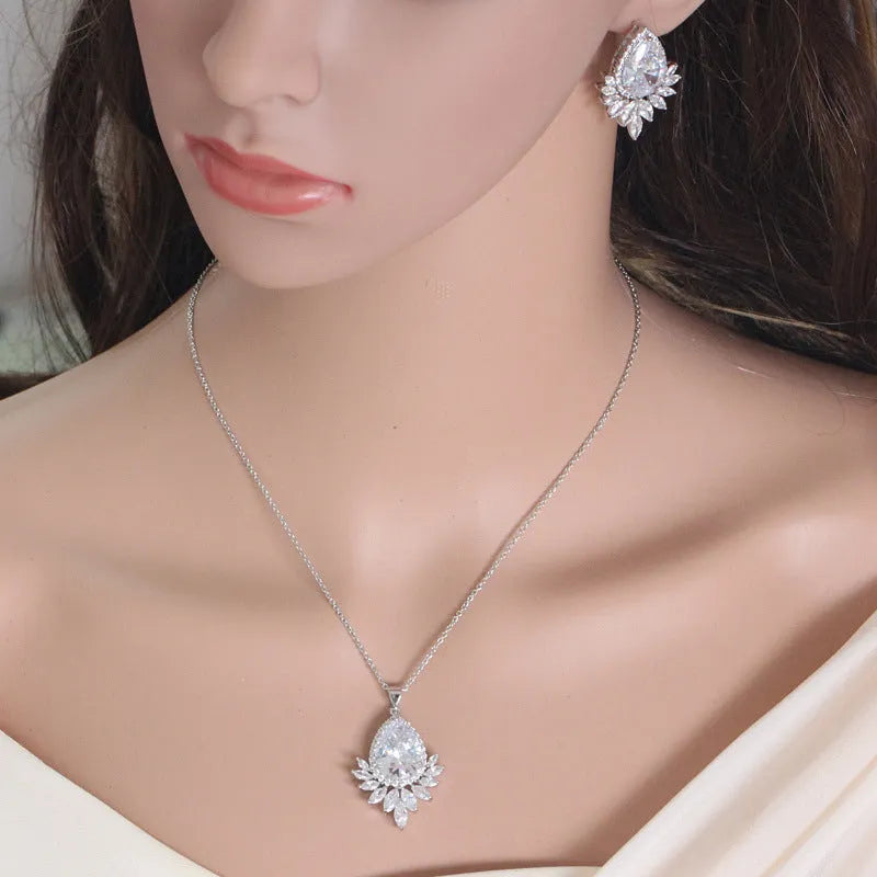 AAA formal jewellery set with cubic zirconia crystals in blue, red, and white colour options.