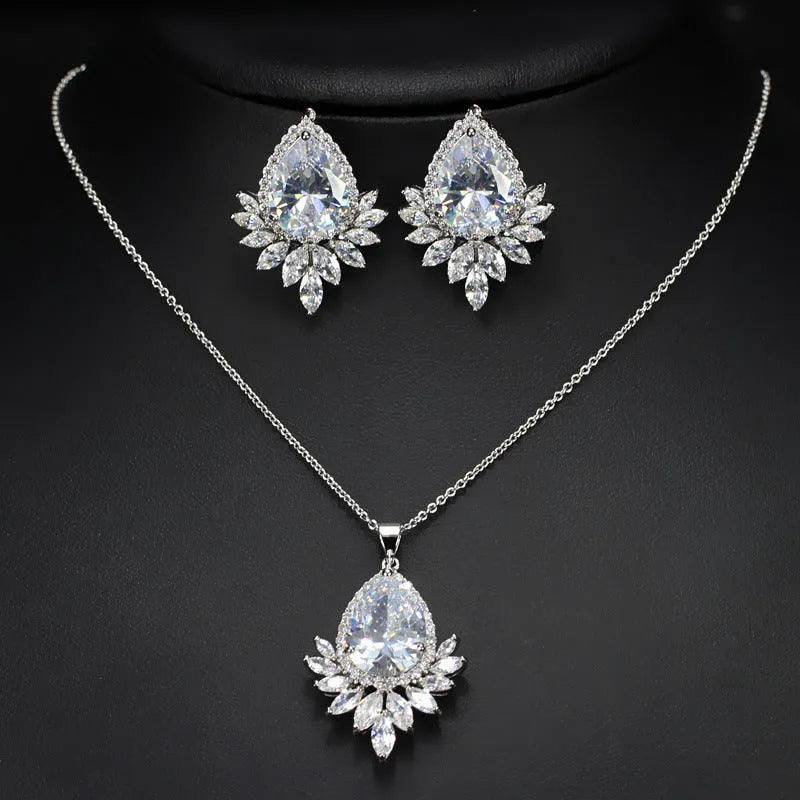 AAA formal jewellery set with cubic zirconia crystals in blue, red, and white colour options.