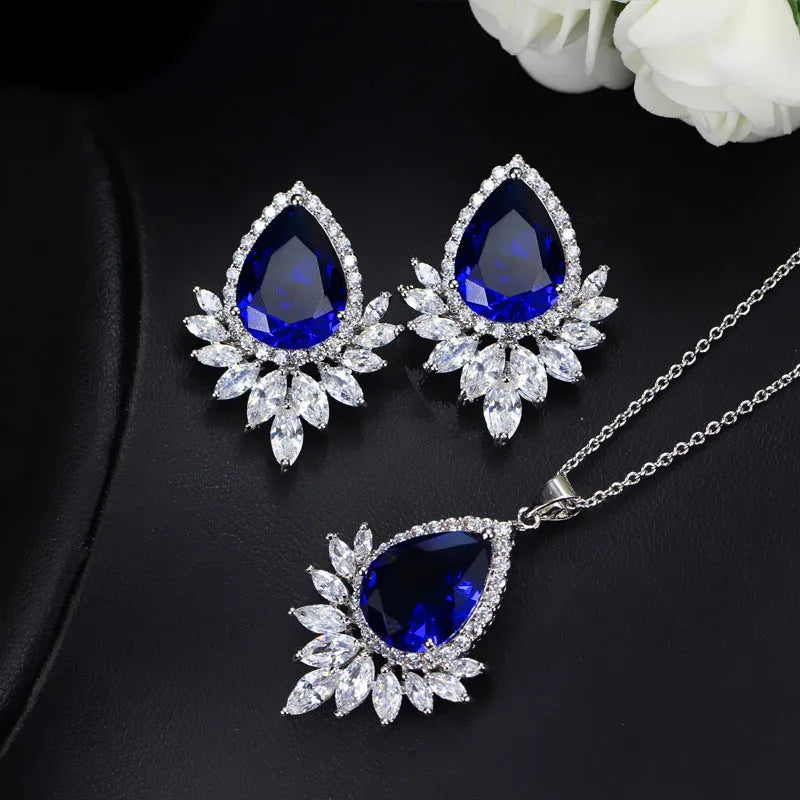 AAA formal jewellery set with cubic zirconia crystals in blue, red, and white colour options.
