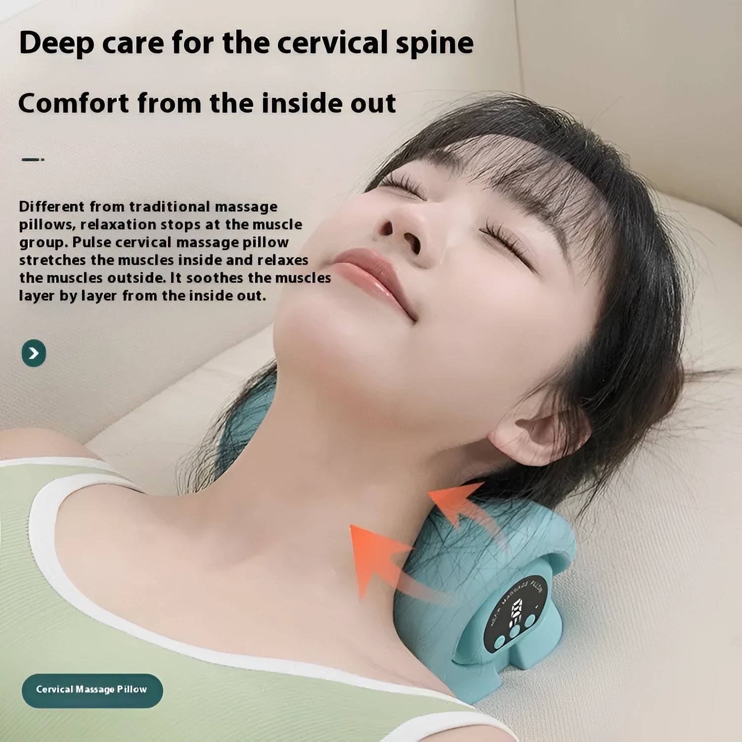 Blue-green EMS hot compress massage pillow for shoulders and neck