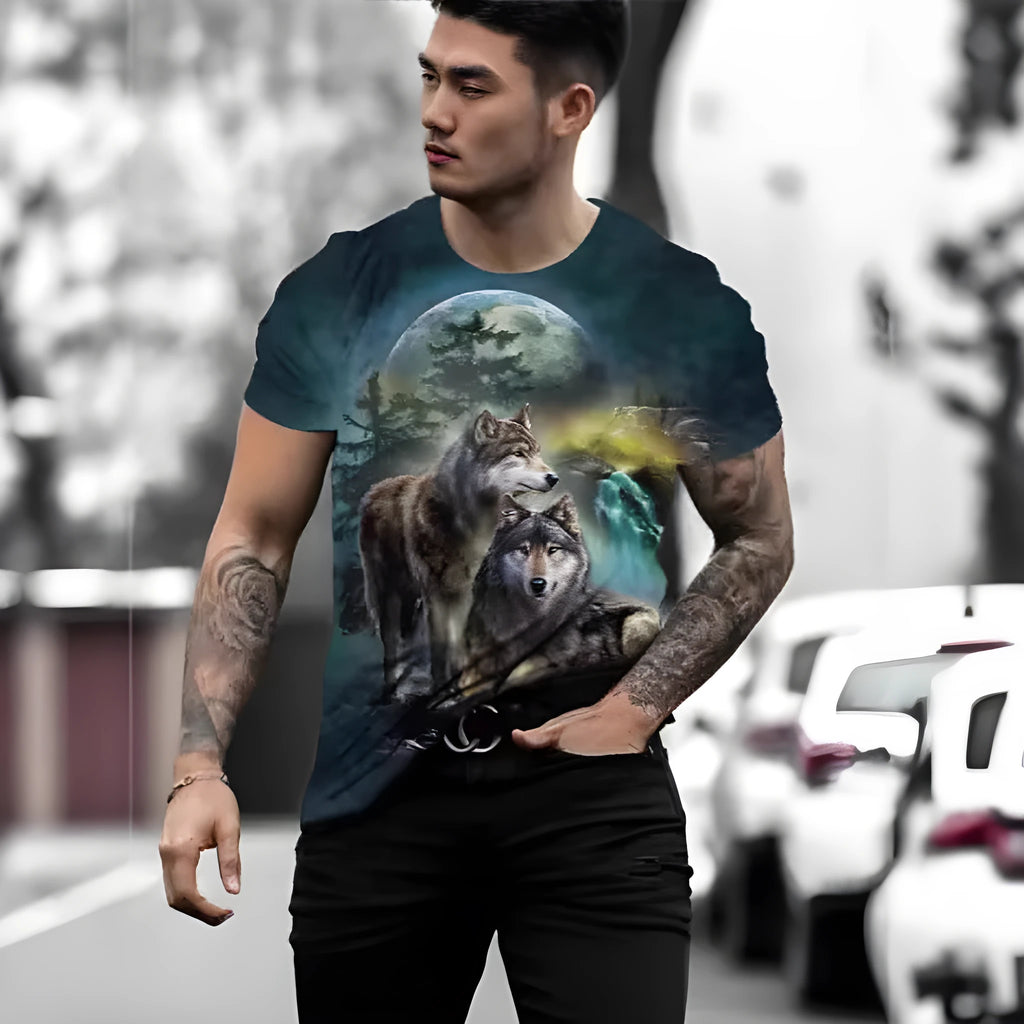 Retro 3D animal print men's t-shirt in polyester bird eye cloth fabric with digital printing