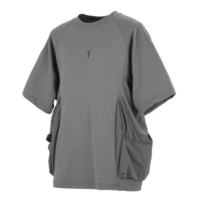Men's loose fit grey cotton T-shirt with two large patch pockets on chest