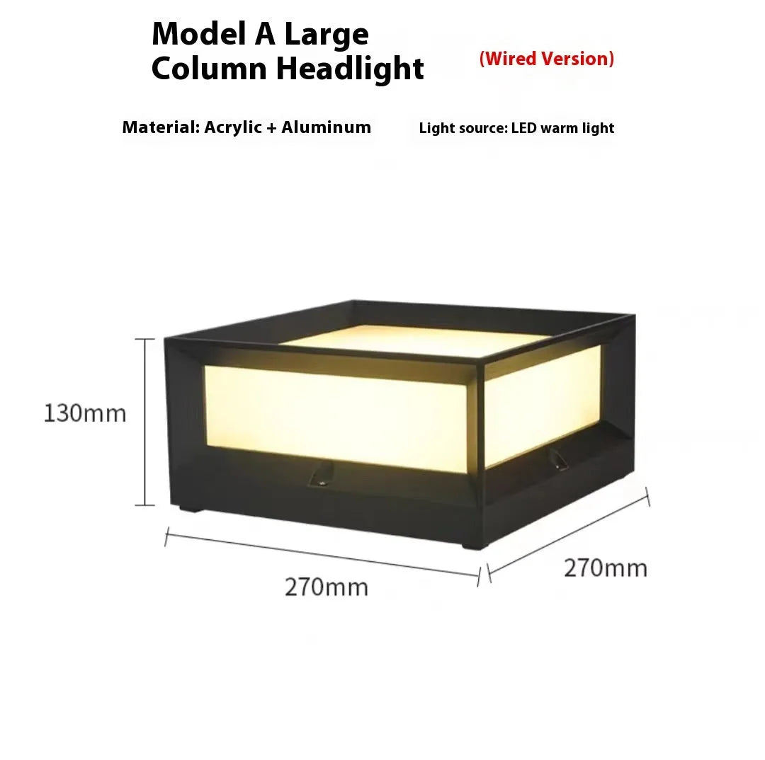 Solar-powered aluminium outdoor column light with LED illumination