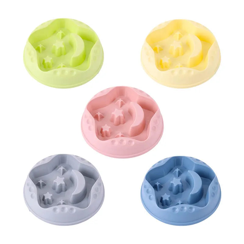 Moon star wings design pet slow food bowl with anti-slip base in multiple colours