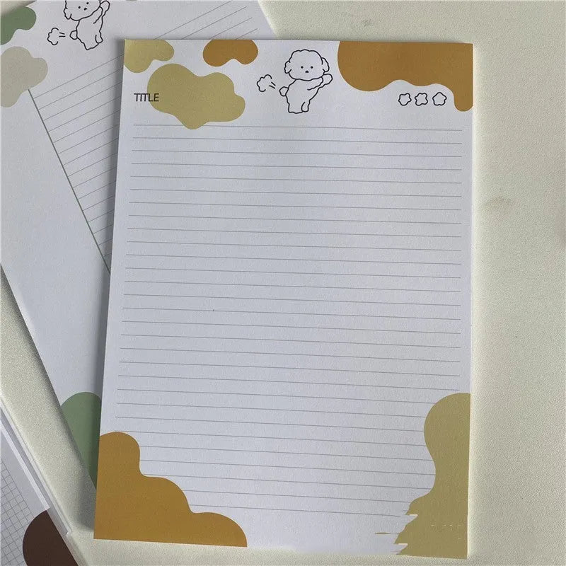 B5 sticky note paper pad with Korean puppy design on cover, 182x257 mm, 30 sheets