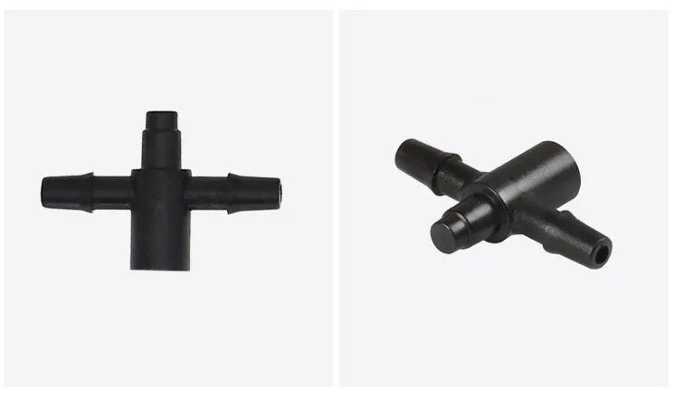 Tee water distributor connector for micro spray irrigation systems with PE construction