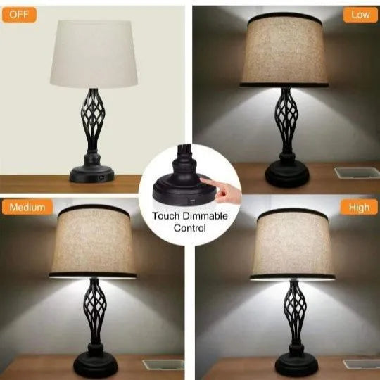Touch control dimmable bedside table lamp with USB charging port in European alloy design
