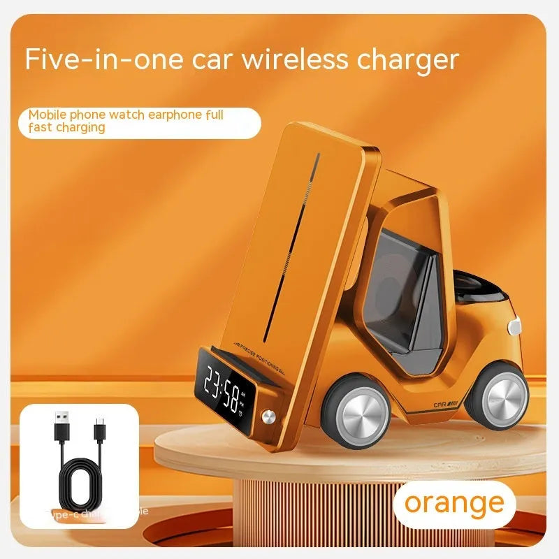 15W three-in-one wireless fast charging bracket in grey, orange, white, or yellow colour