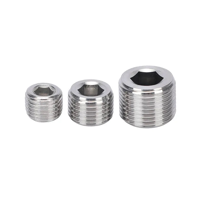 304 stainless steel hexagon head plug for 3/8 inch pipe bulkhead connections.