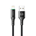 Black Apple USB charging cable with single-head connector, 1.2m length, on white background