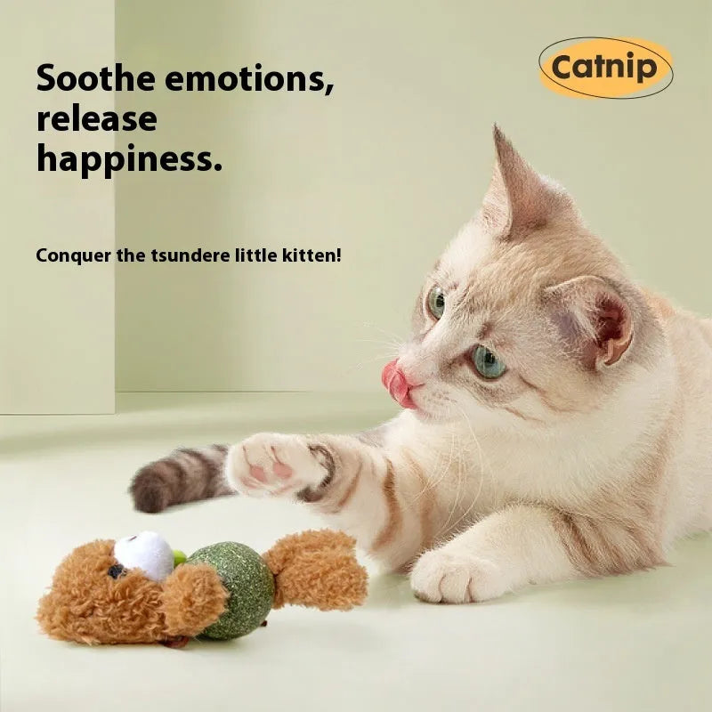 Plush catnip ball toy with creative animal doll design measuring 15cm height
