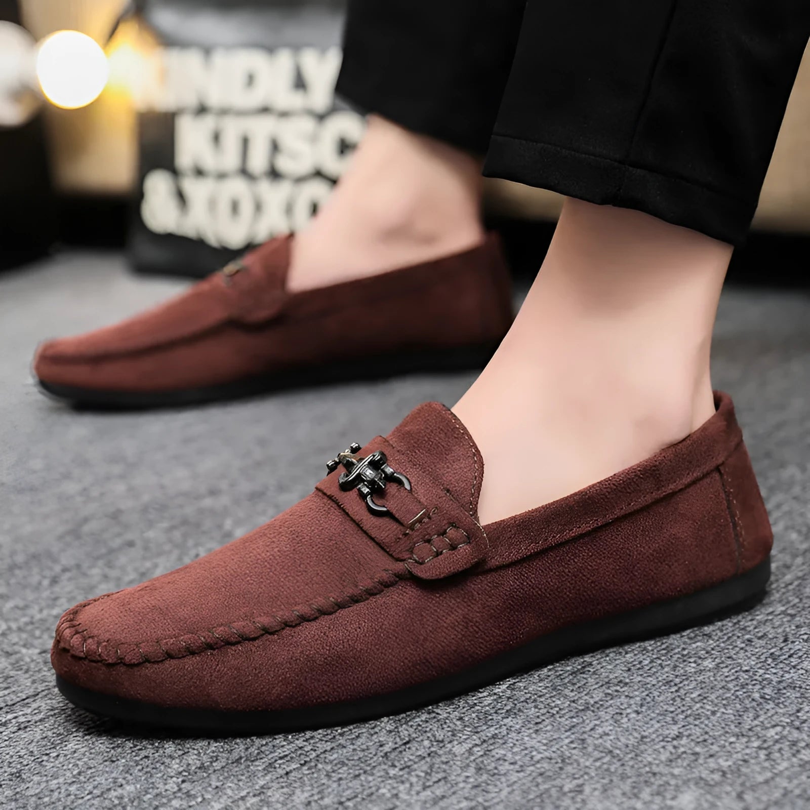 Men's waterproof slip-on loafers in black and brown with round toe and low heel