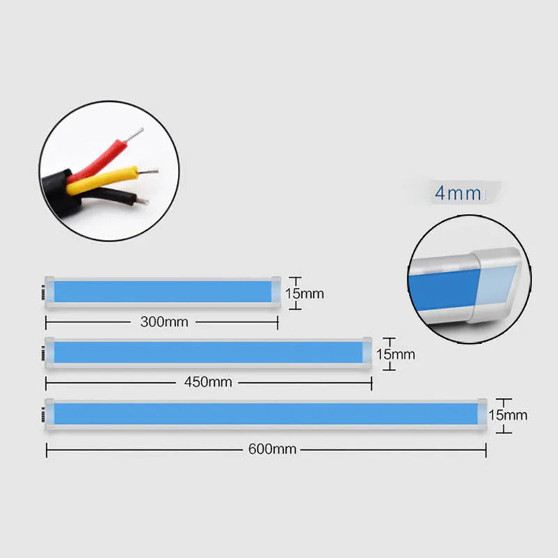 Car LED daytime running light strip with flowing turn signal function in silicone housing