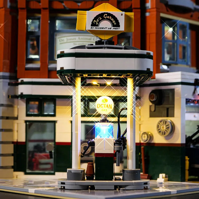 MOC LED lighting accessories kit with plastic components for architectural model corner shop lighting effects