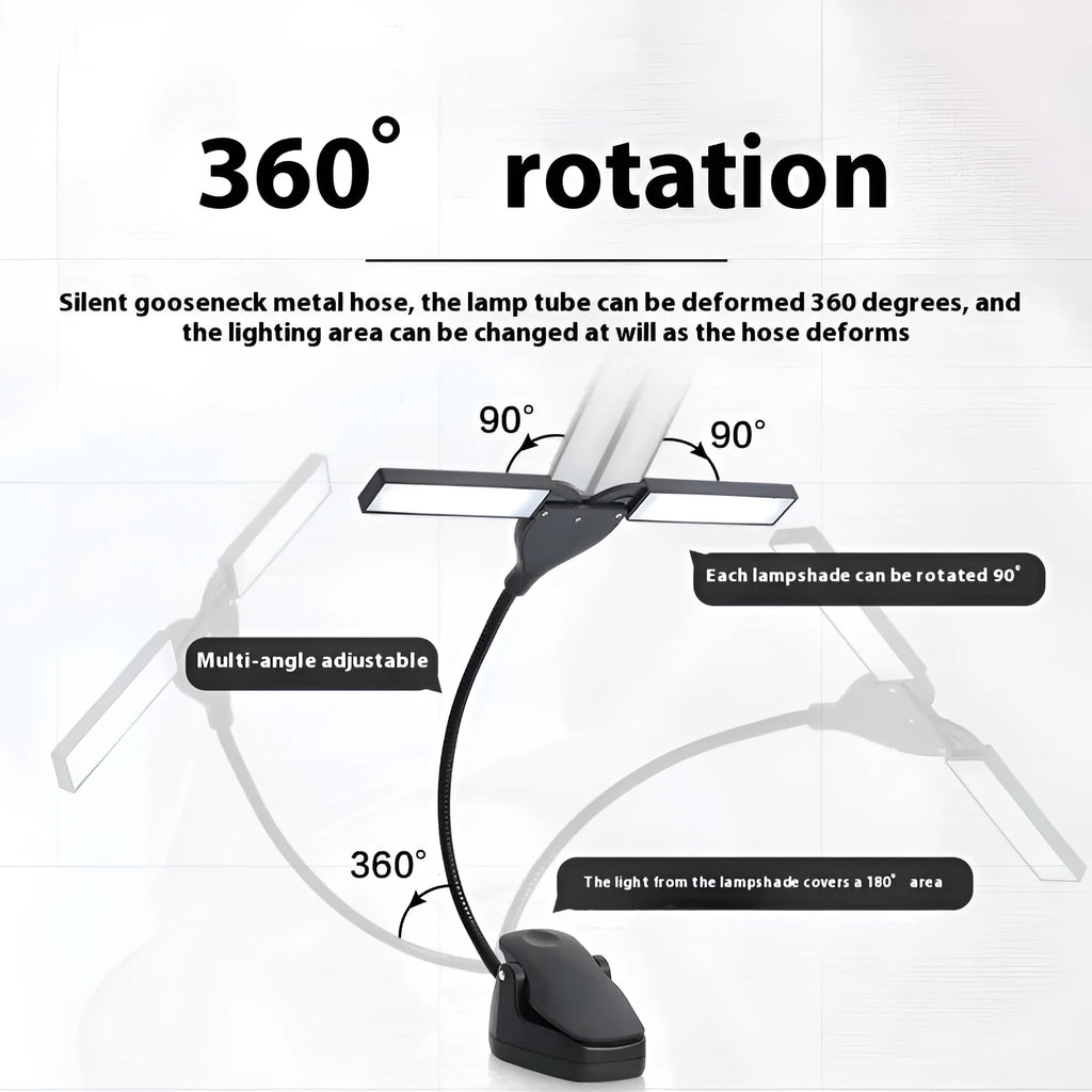 Rechargeable black music stand lamp with 28 LEDs and adjustable neck