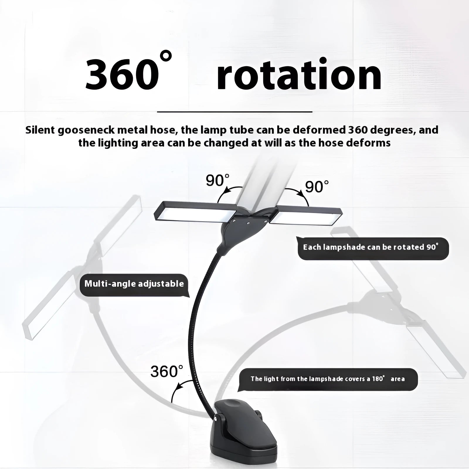 Rechargeable black music stand lamp with 28 LEDs and adjustable neck