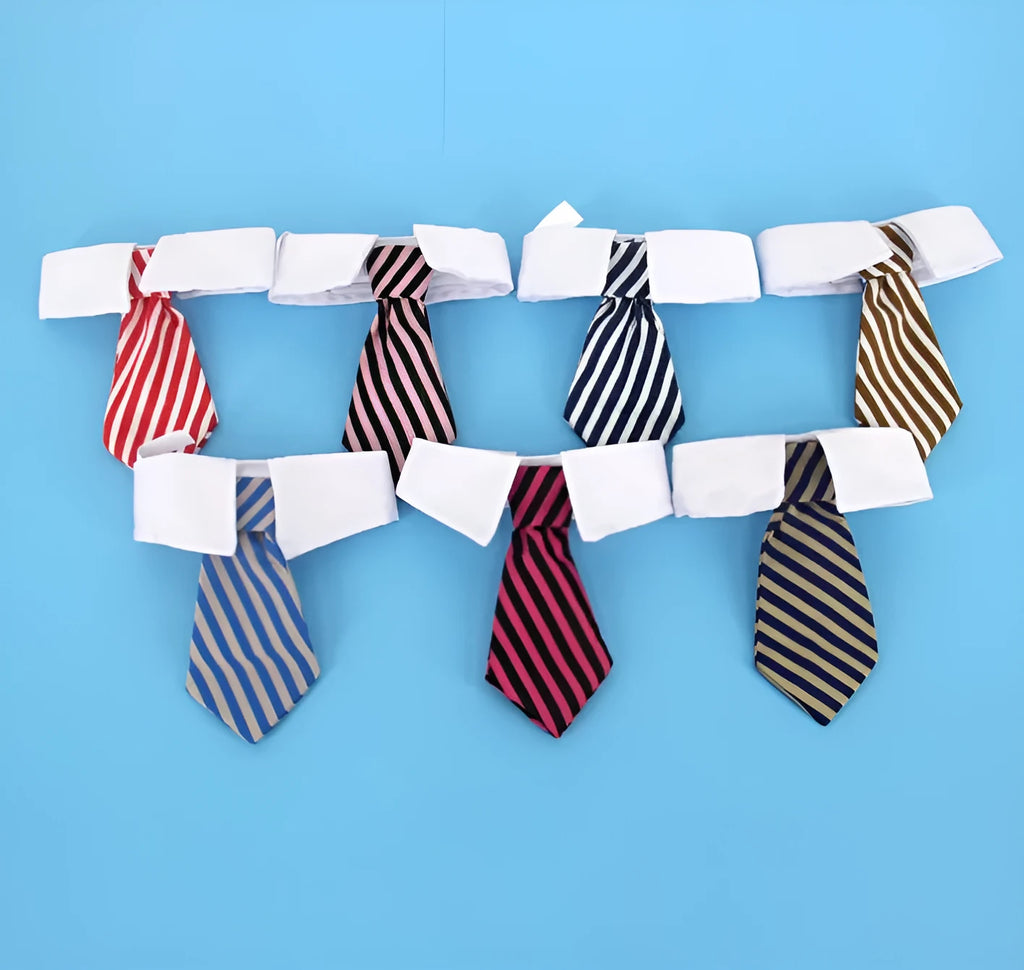 Cloth pet bow tie with cartoon print in twelve colours and two sizes 31cm and 38cm