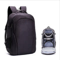 Black waterproof Oxford cloth drone backpack with multiple internal compartments for camera and laptop storage