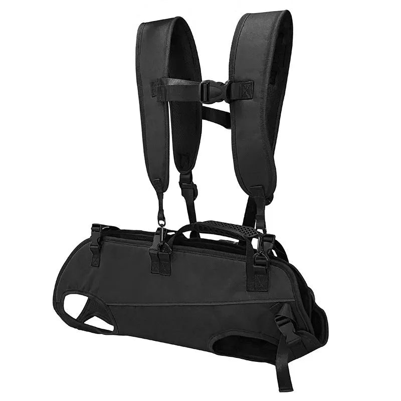 Solid colour Oxford cloth pet backpack shown in two-tone colours like black and khaki, with adjustable straps.