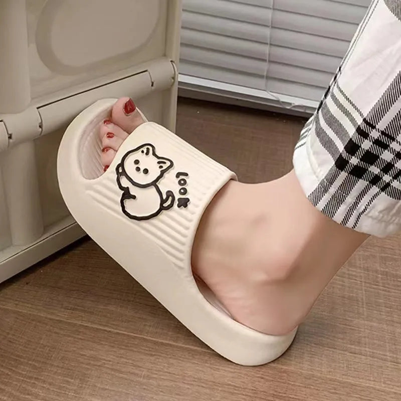 Women's EVA platform slides with cat design in multiple colours on a non-slip sole.