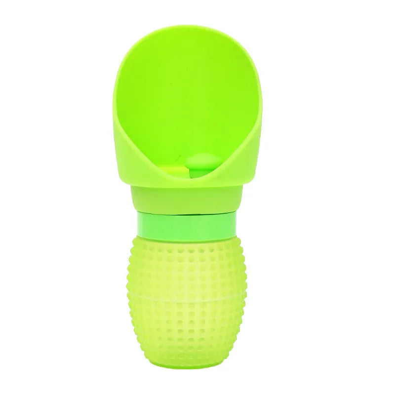 Collapsed and opened views of a silicone folding pet water cup with a lid, shown in a choice of colours.