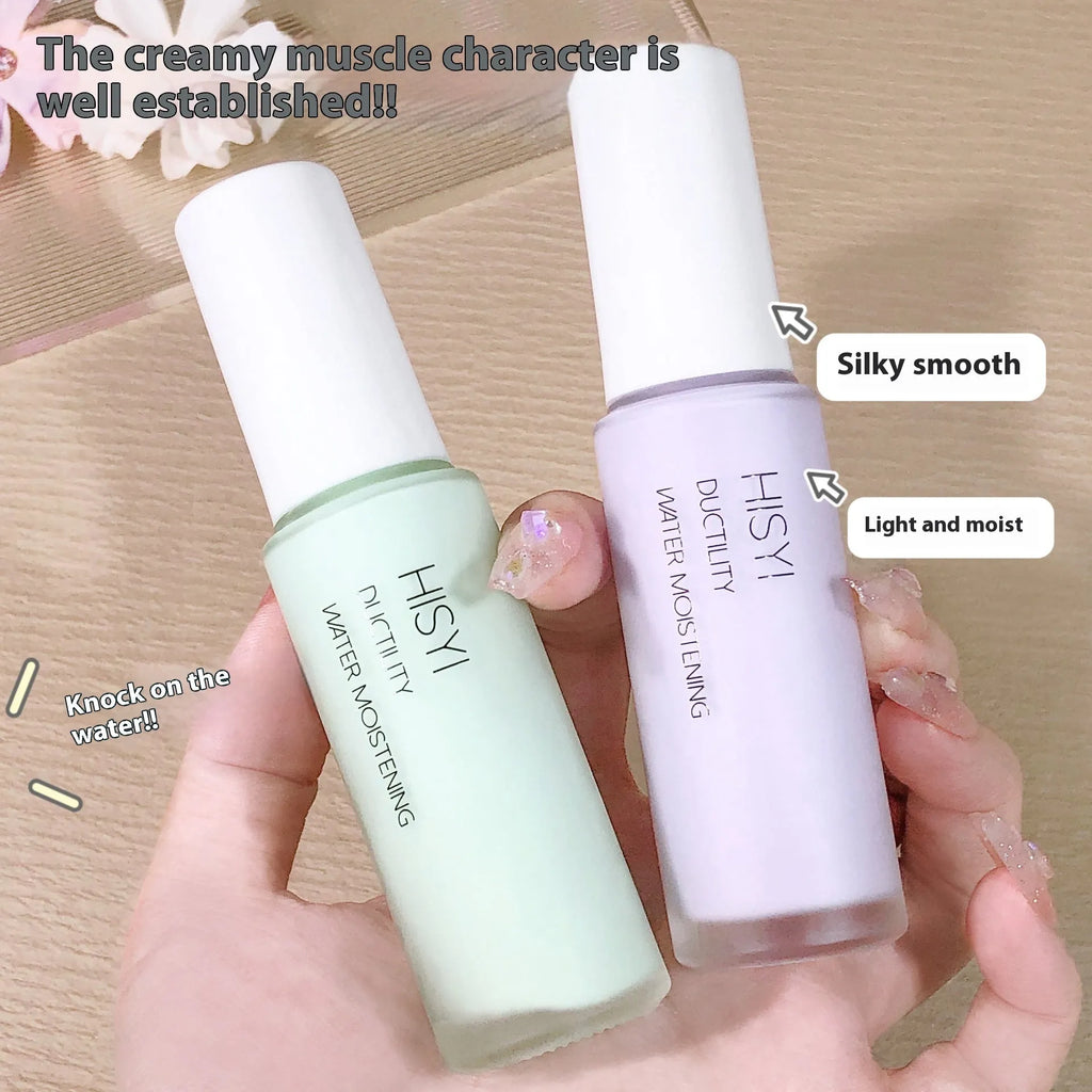 HISYI Silky Clear Makeup Primer tube showing brightening gel formula with three shade options 01, 02, 03