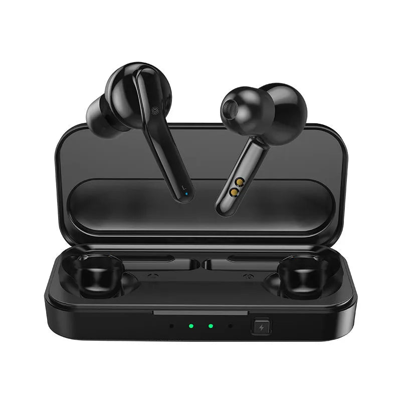 Black and white Bluetooth 5.0 TWS wireless earbuds with IPX5 waterproof rating