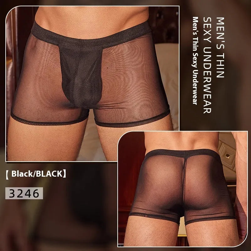 Men's black breathable nylon boxer briefs with free size fit and flexible waistband