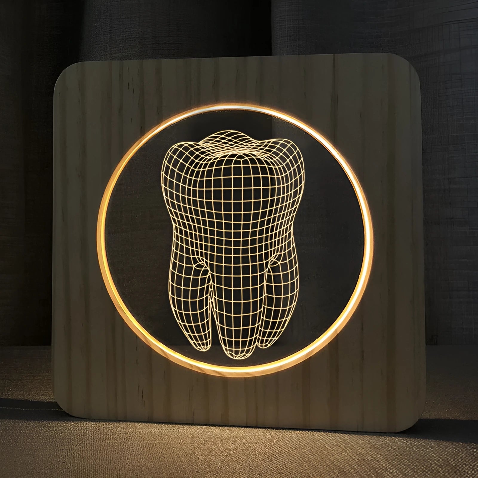 Wood colour tooth-shaped acrylic night lamp with USB cable
