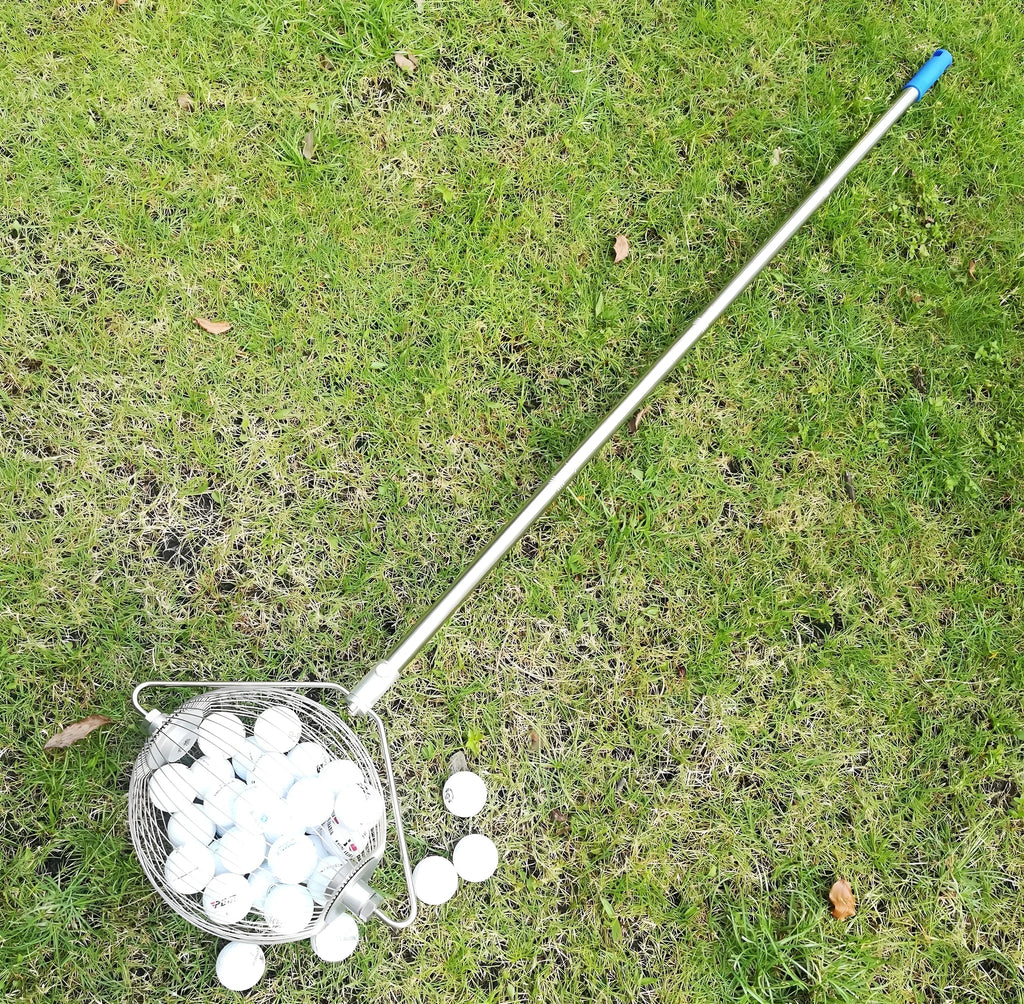 Stainless steel golf ball picker with metallic finish for retrieving balls without bending