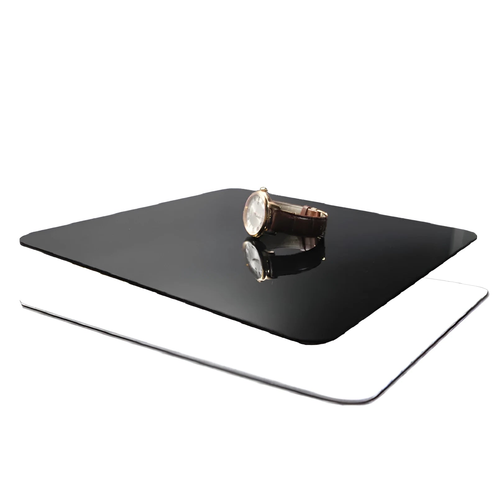 Black and white acrylic reflection board for product photography in three square sizes