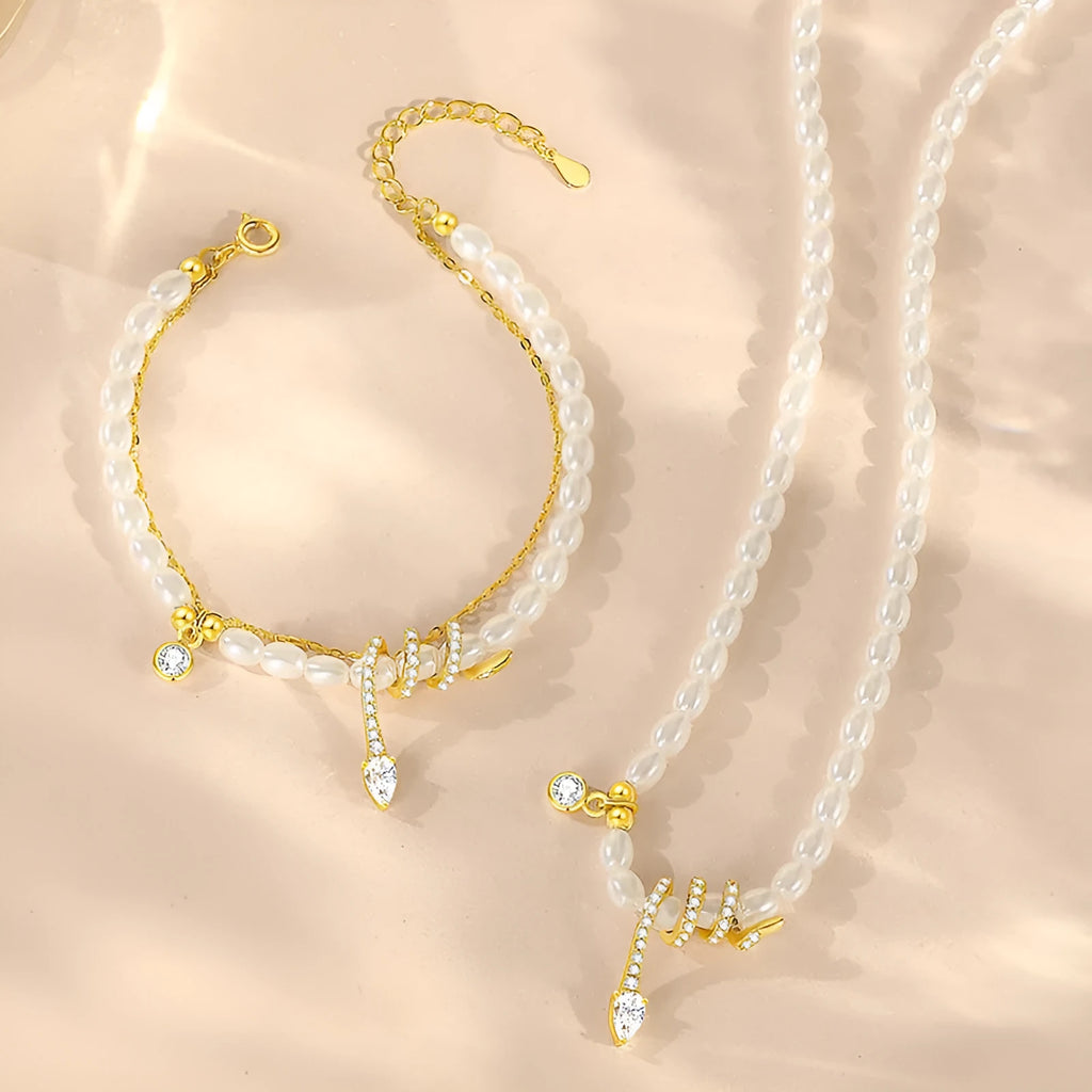 Women's snake beaded bracelet in 925 silver with electroplated gold or white gold finish