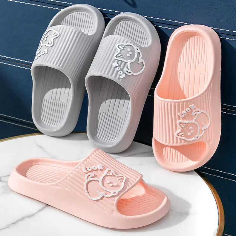 Women's EVA platform slides with cat design in multiple colours on a non-slip sole.