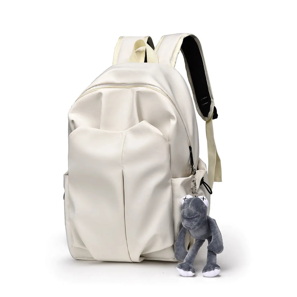 Casual large capacity backpack Oxford cloth 20-35L in black with curved shoulder strap and sewing line detail