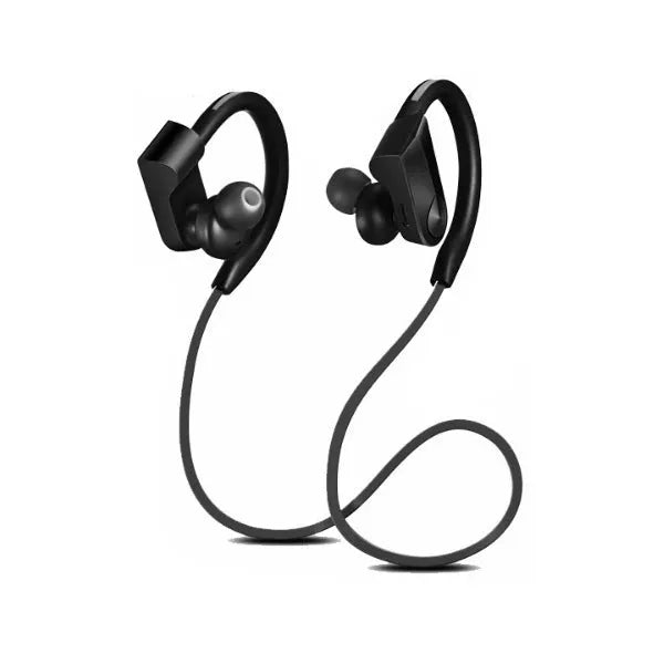 Wireless neckband Bluetooth earphones in black, blue and red colours showing neckband design