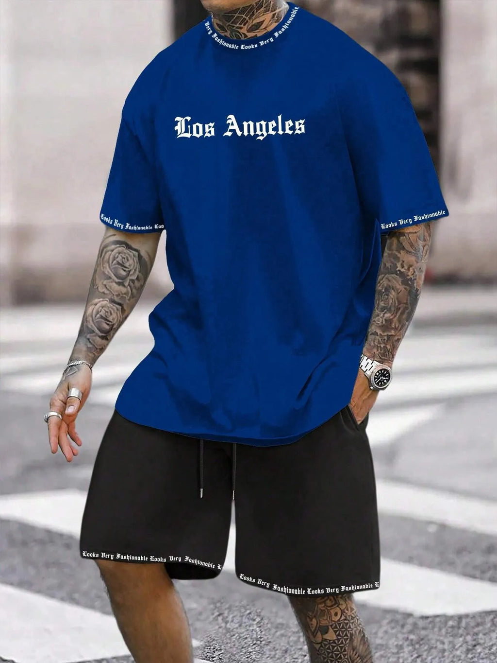 Men's grey sports style short-sleeved top and matching shorts quick-dry two-piece set