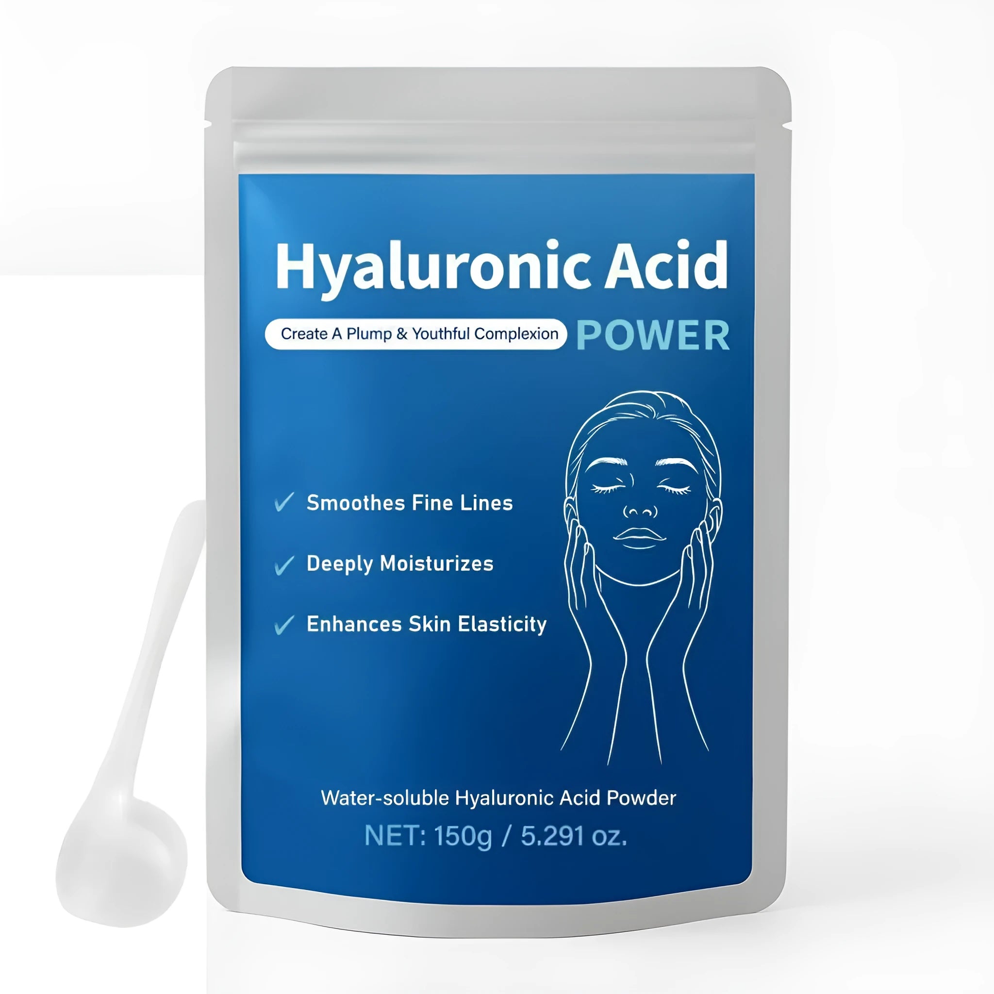 150g container of pure hyaluronic acid powder for skincare and beauty formulations