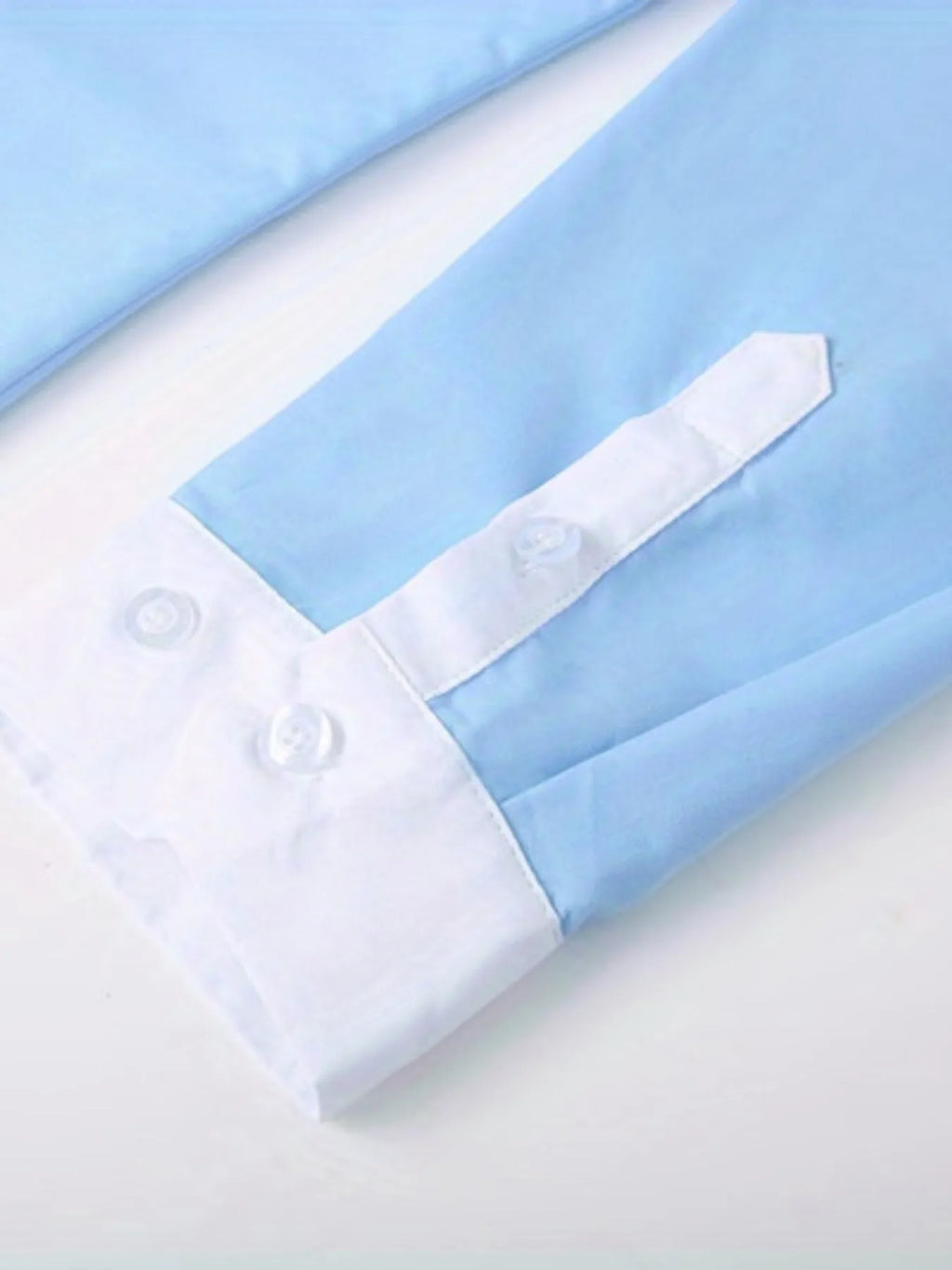Blue long-sleeved business shirt for teenagers with white contrast collar and cuffs