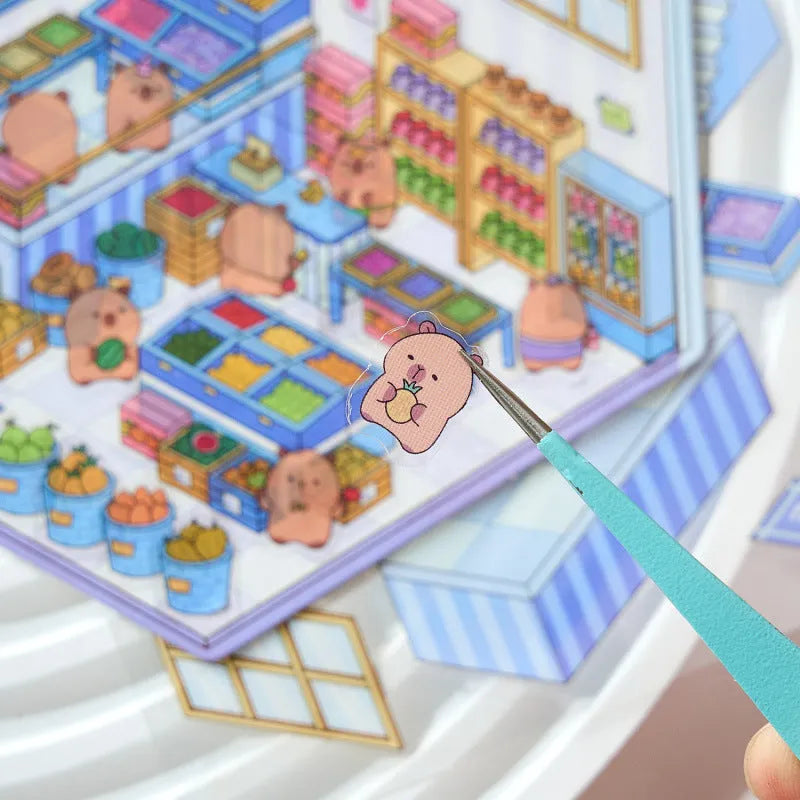Pack of eight Capabala pre-cut cartoon storefront stickers for hand account labelling on a planner.