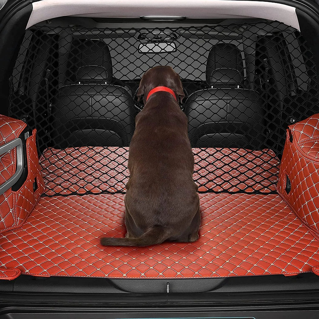 Black mesh dog protective net for car boot, 120cm by 70cm, on white background