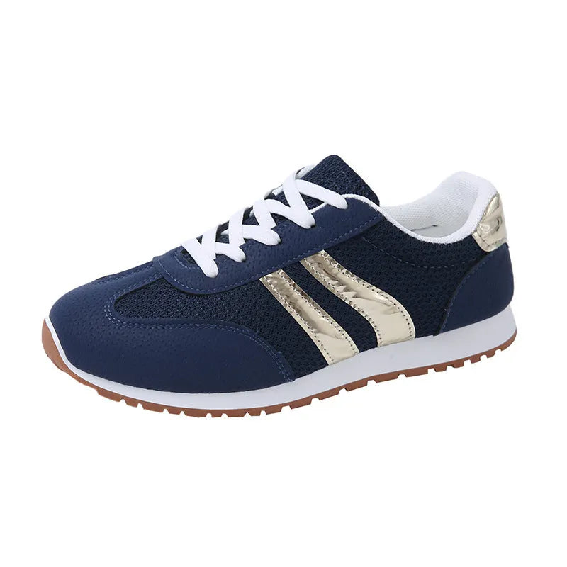 Blue women's artificial leather sports shoes with cross straps and non-slip rubber sole