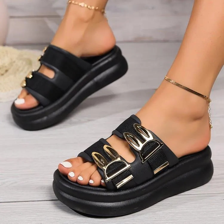 Women's suede slippers with thick rubber soles in apricot, black, or off white colours