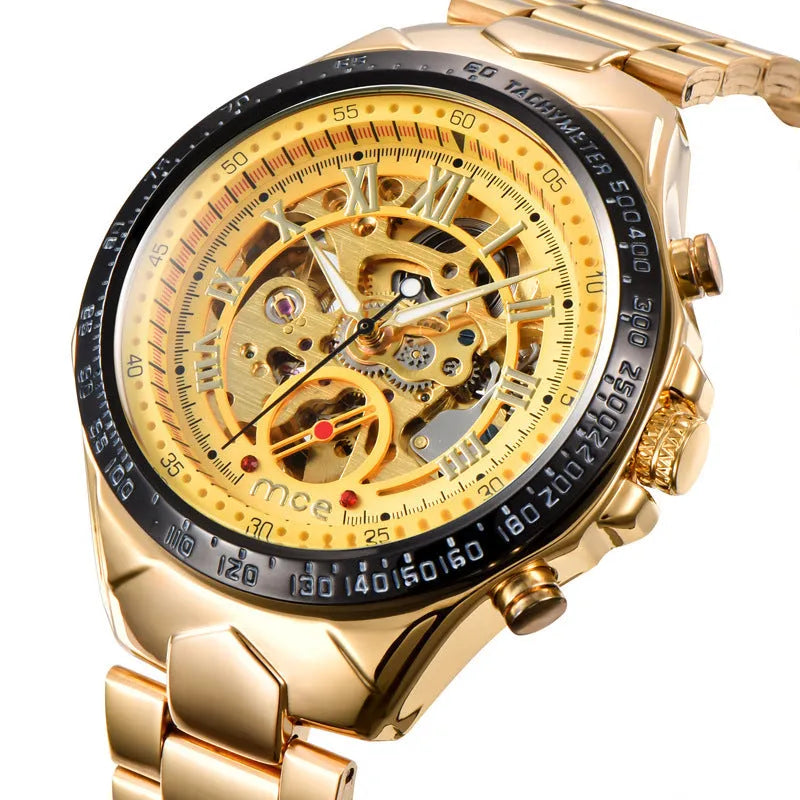 MCE men's explosion-proof mechanical watch on wrist, showing clear dial and robust case.