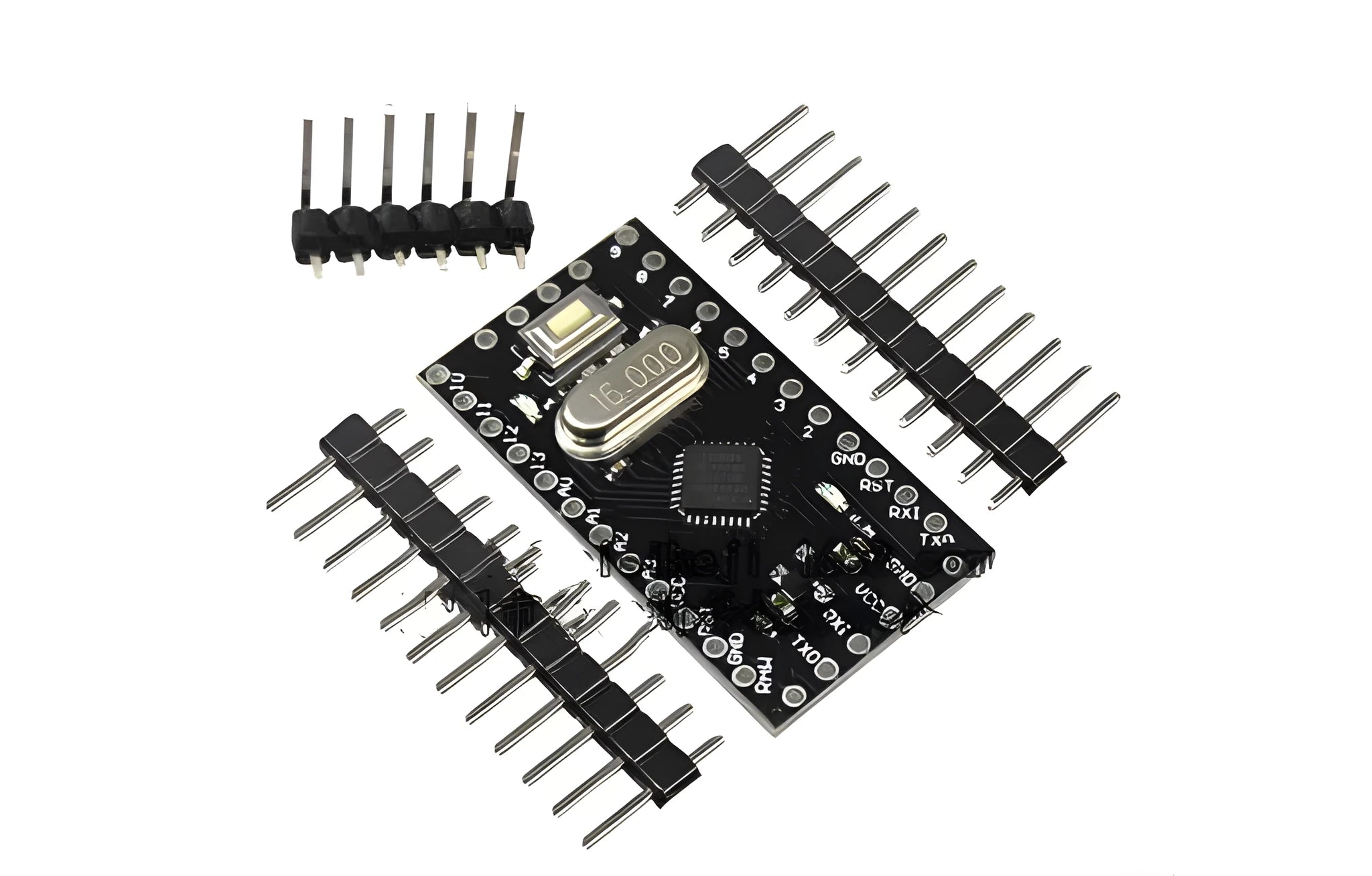 Mini Pro professional microcontroller circuit board with Atmega328P chip and multiple pin headers