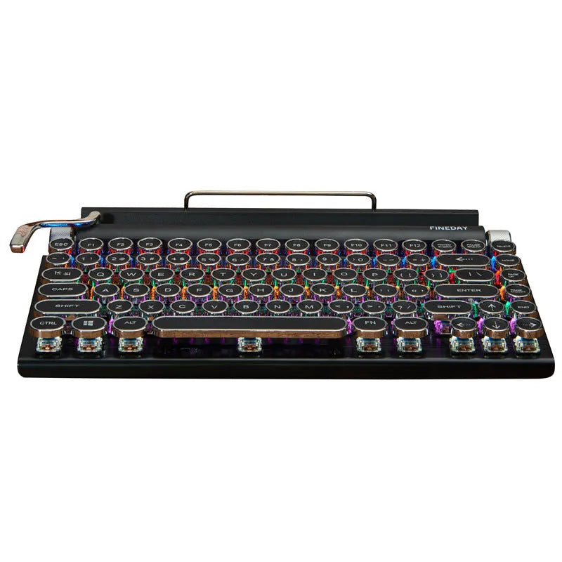 Black Dot retro mechanical keyboard with colourful backlit keys on a desk