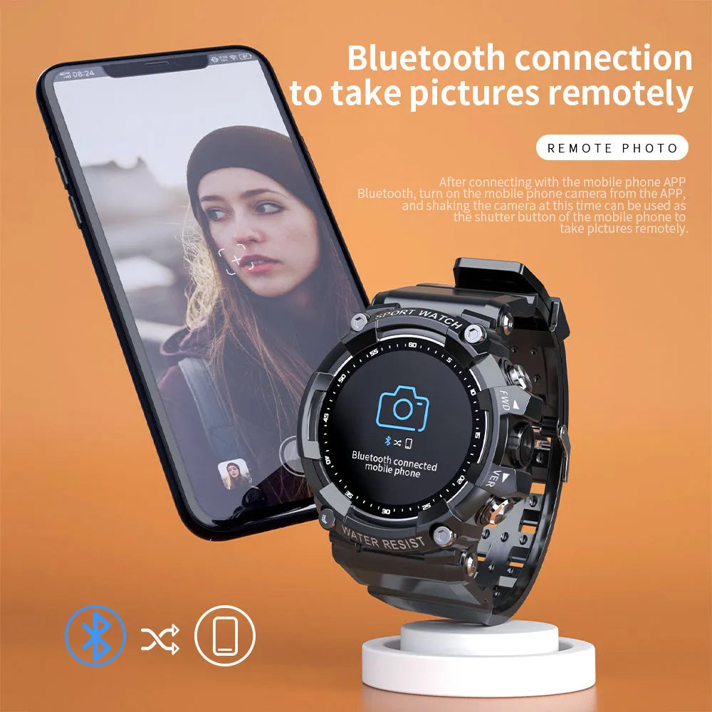 IP67 waterproof smart sports watch with round colour screen showing health metrics
